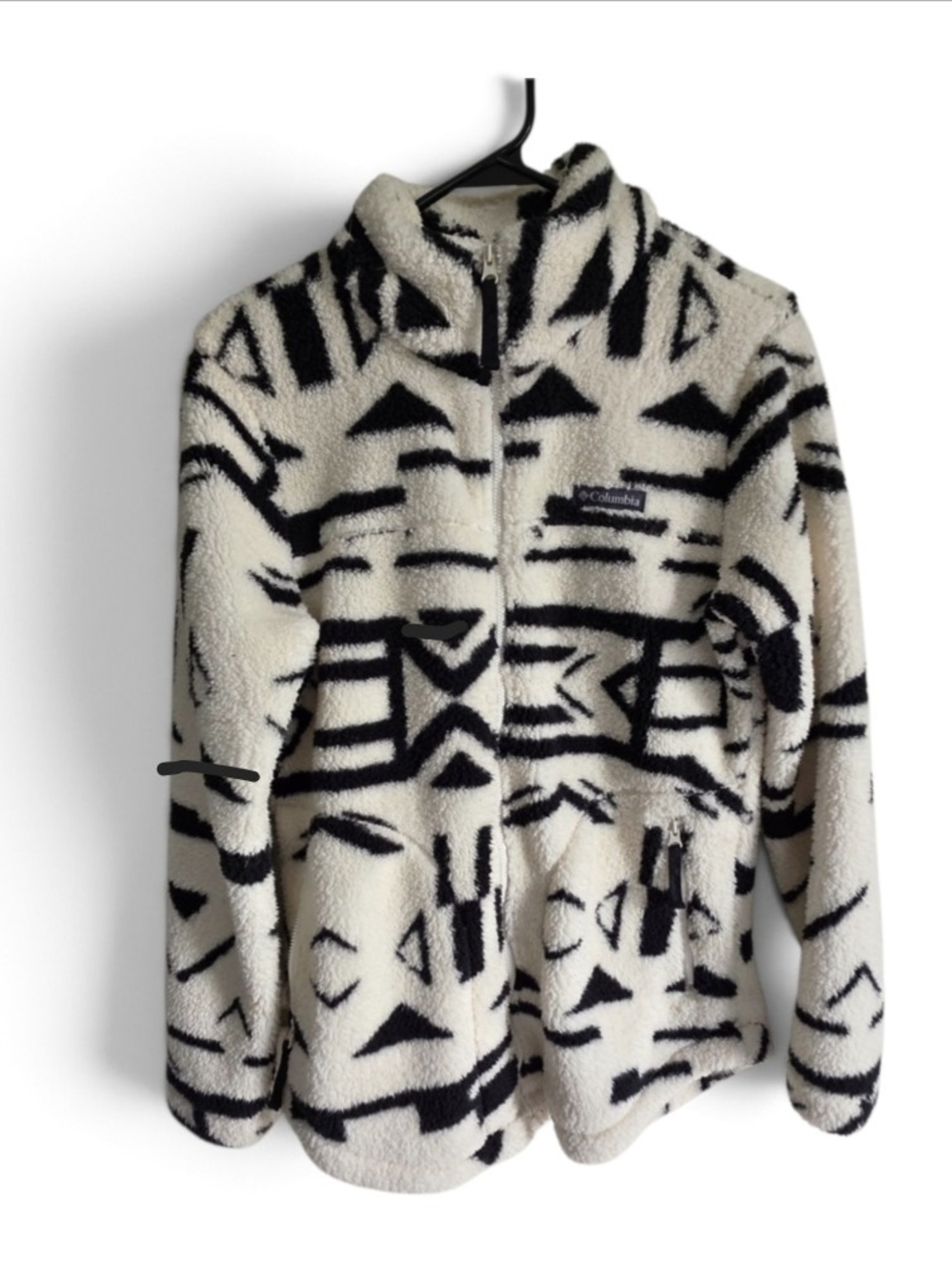 Columbia Cream Black Geometric Sherpa Fleece Jacket S